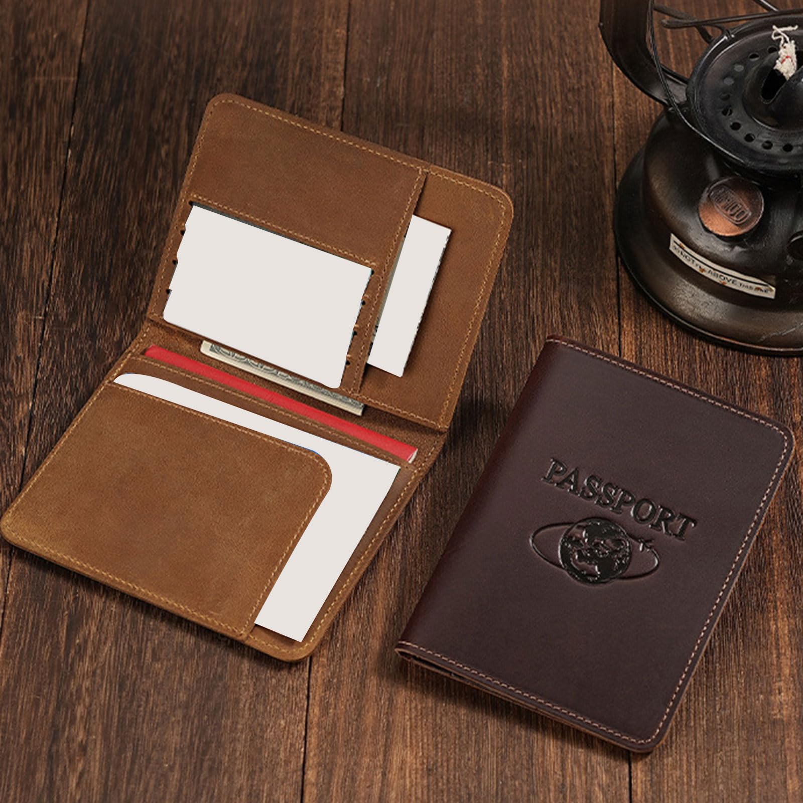 Protector de pasaporte con bloqueo para mujeres y hombres, seguro para documentos de viaje y almacenamiento de tarjetas, fundas para pasaportes, Coffee, Belleza masiva