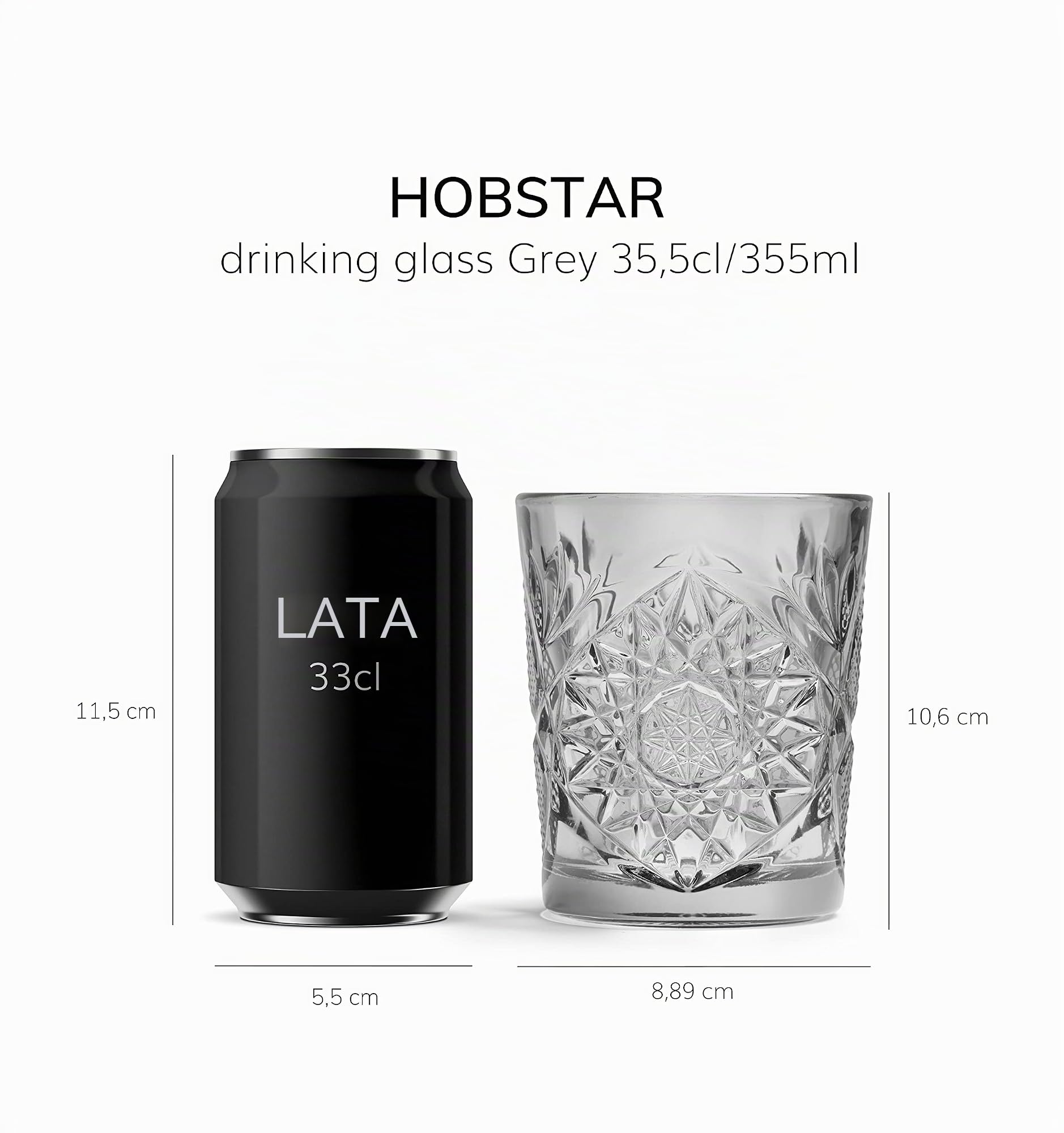Libbey Vaso Hobstar Gris - 355 ml / 35,5 cl - 6 Unidades - Diseño Vintage - Apto Para el Lavavajillas