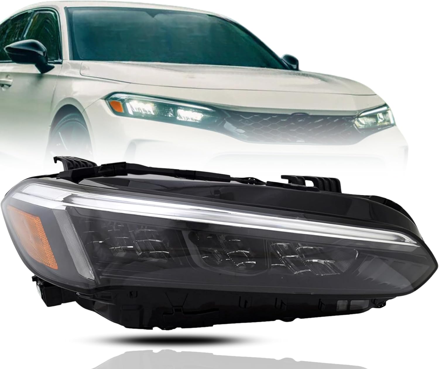 Headlight Assembly Replacement for Honda Civic 2022-2025 Sedan/Hatchback Sport, Touring, Si Headlamp with Bulbs, Right/Passenger Side, DOT/SAE Compliant, OEM: 33100-T20-A22, HO2503206