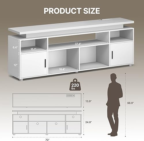 Miniatura 2 de SUNCOZE Soporte de TV, centro de entretenimiento con luces LED y gabinete para 70/75/80 pulgadas, consola de TV moderna, soportes de televisión