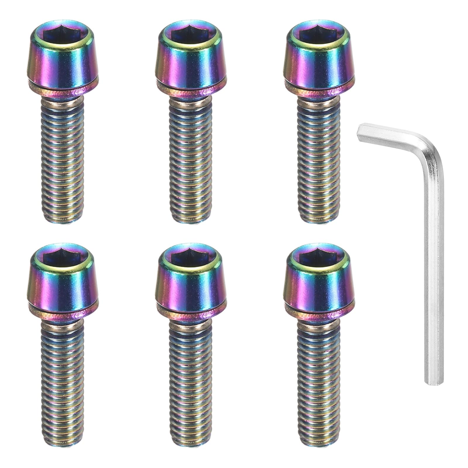 sourcing map 6pcs Bike Disc Brake Caliper Bolts M5 x 18mm Hex Bicycle MTB Disc Brake Caliper Adapter Screws Bolts with 4mm Hexagon Wrench for Road Mountain Bike BMX, Colorful โ image 1