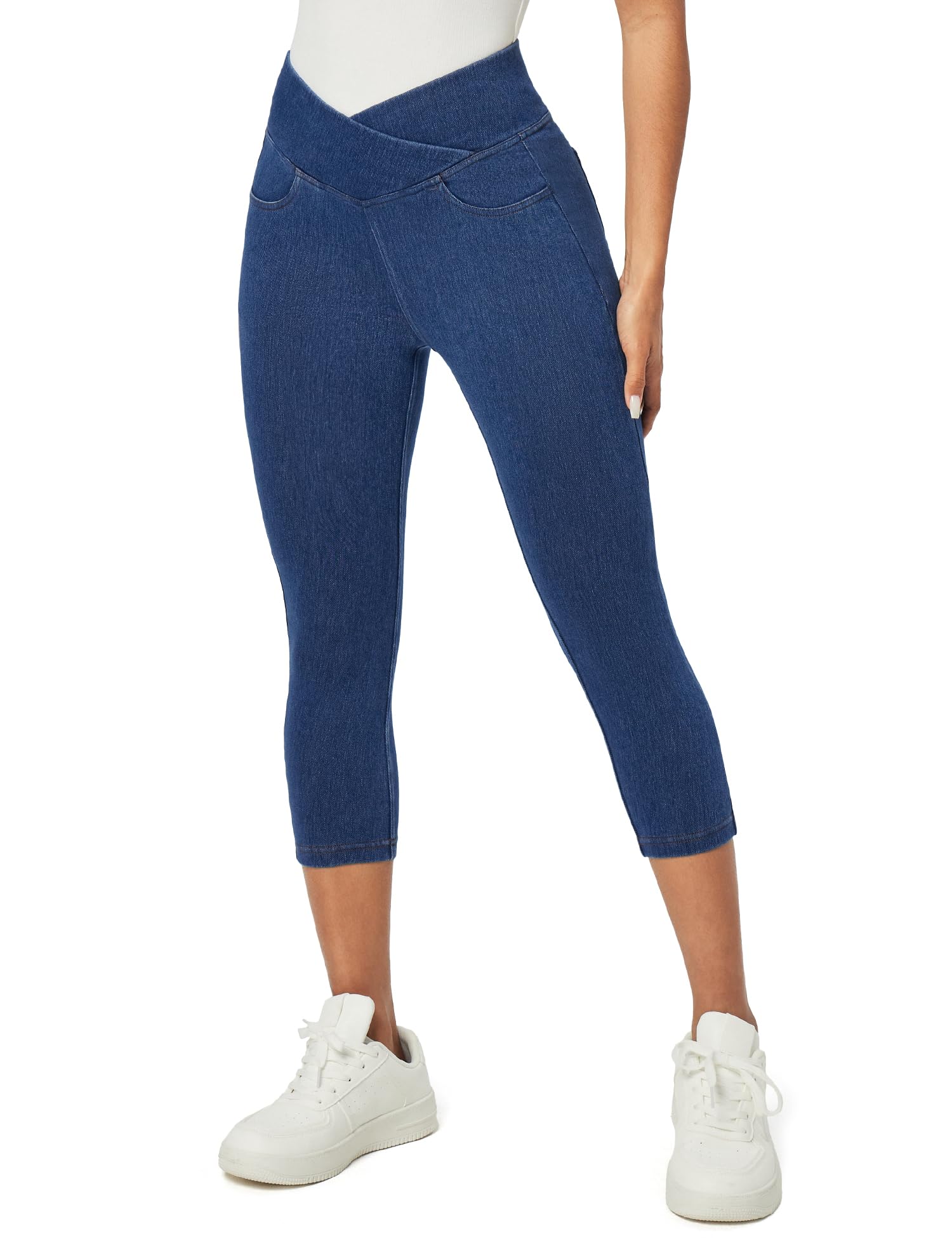 IUGA Capri Jeans for Women Pull On Jeggings for Women Tummy Control Jean Capris Pants Stretchy Denim Pants with Pockets