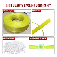 Vista 4 de Kit de flejado de bandas, herramienta de flejado de embalaje, con flejado de polietileno de 5900 pulgadas de longitud, 100 hebillas, herramienta