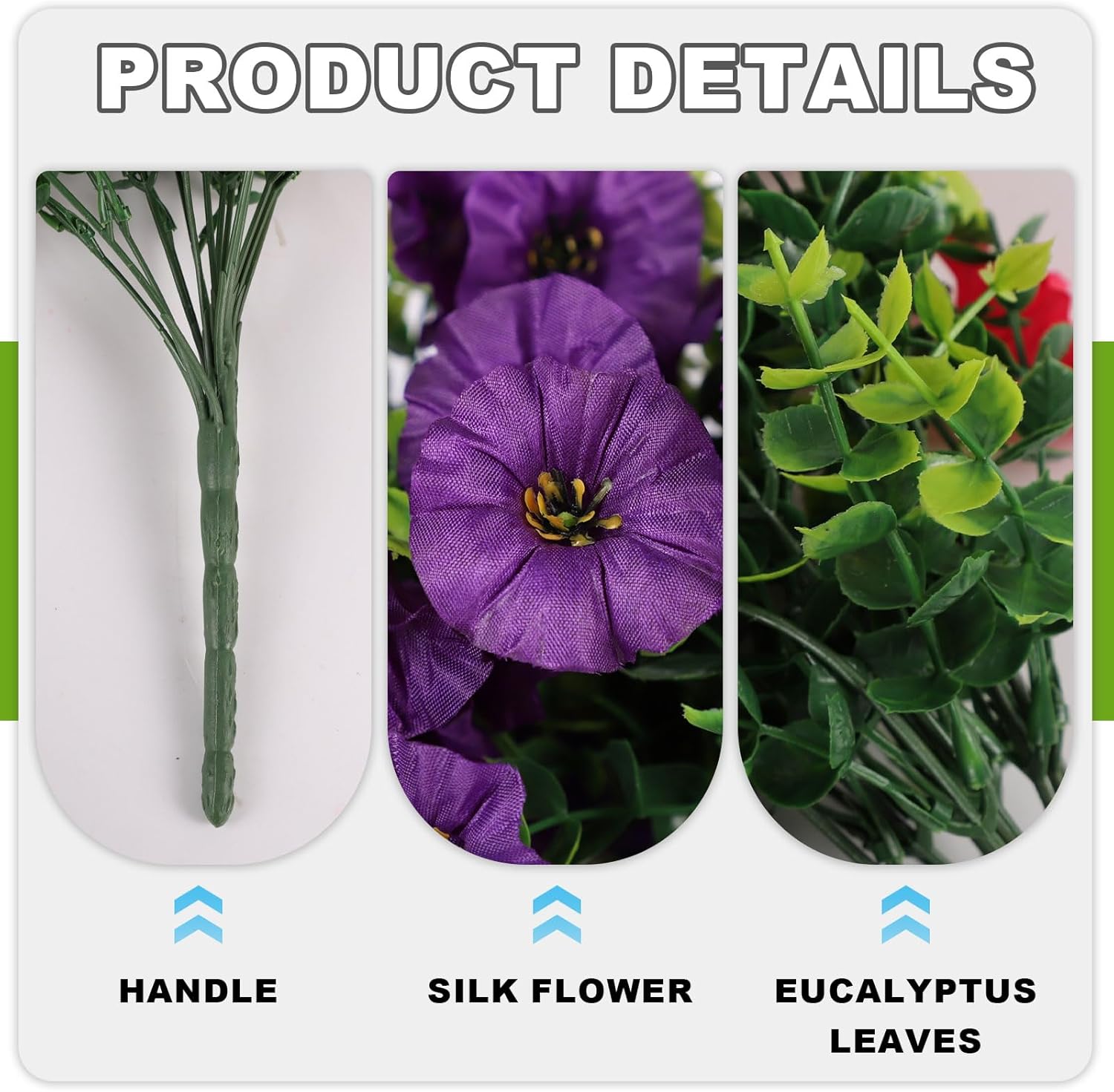 Fake Artificial Hanging Morning Glory Flowers for Outdoor Planters Porch Pation Decoration,2 PCS UV Resistant Silk Faux Flowers with Realistic Eucalyptus Plants for Home Office Garden Decor - Image 3