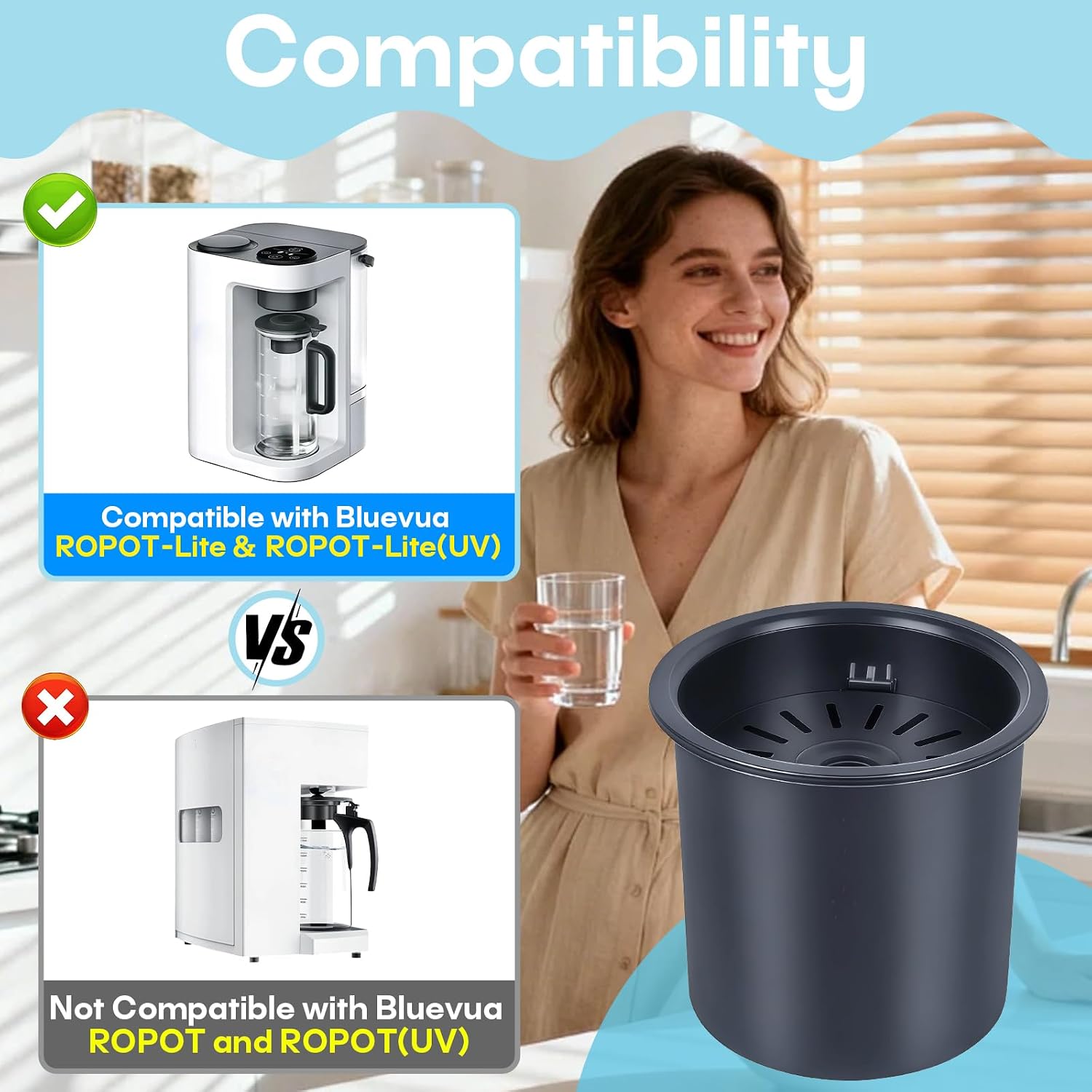 2 Pcs Remineralization Filter Compatible with Bluevua RO100ROPOT-Lite | Compatible with RO100ROPOT-Lite(UV), Restores pH & Natural Mineral, Nutrient-Rich, Alkaline for Reverse Osmosis Filter