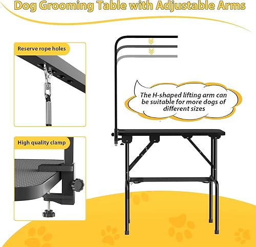Miniatura 5 de ROOMTEC Mesa de aseo para perros de 32 pulgadas, mesas plegables de aseo para mascotas en casa con brazo ajustable, nudos, bandeja de malla
