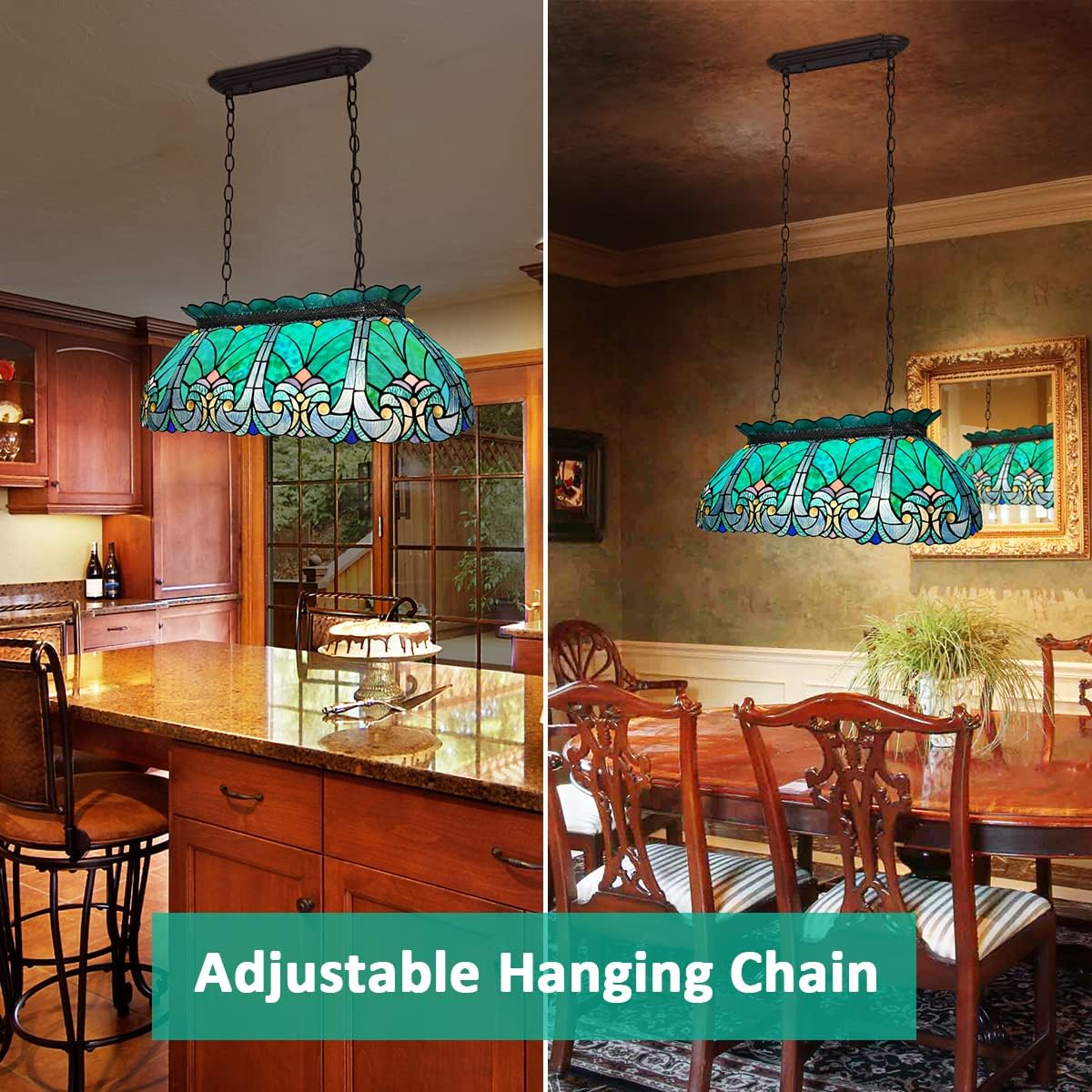 Tiffany Pool Table Lights Dining Room Kitchen Island Lighting 28" Wide Stained Glass Pendant Light Fixtures for Gameroom Bars