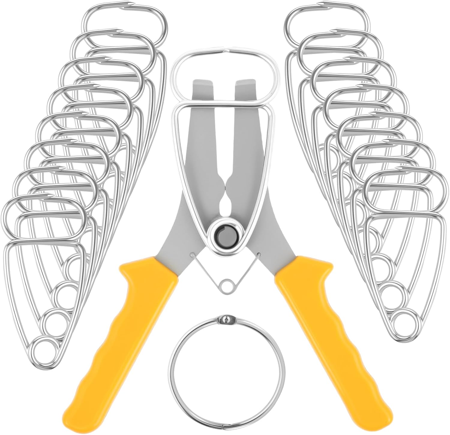 18PCS Miter Spring Clamps Kit for Woodworking 1PC Spring Loaded Pliers with 16PCS Miter Clamps for Picture Frames,Wood Trim,Moldings with 1 Storage Ring