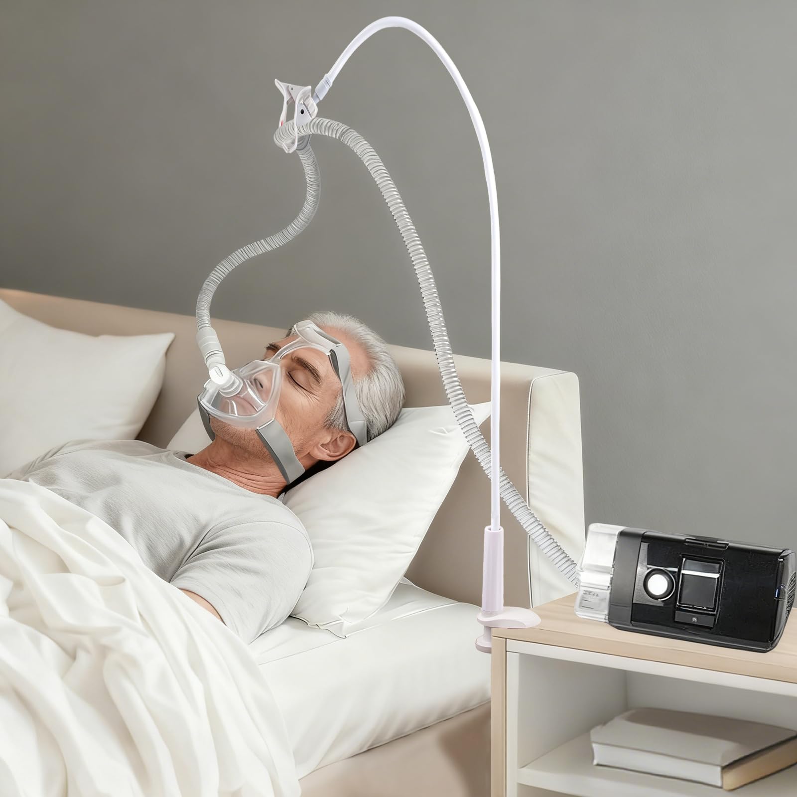 Soutien et support pour tuyau CPAP, support de tuyau CPAP pour éviter les fuites et les enchevêtrements de tuyau CPAP, flexible, pour s’adapter à n’importe quelle pièce, réglable et robuste