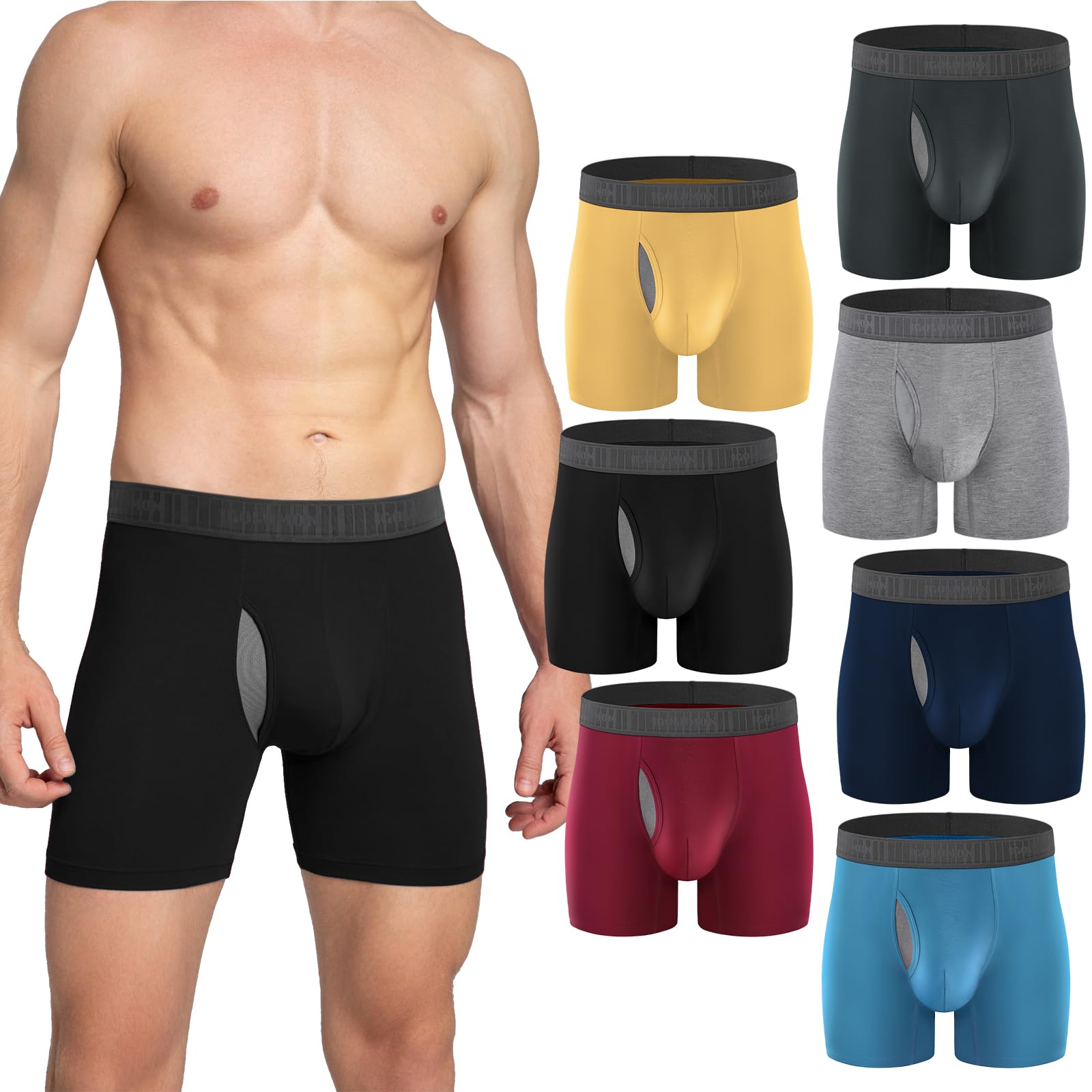 Mens Underwear Boxer Briefs 7 Pack Breathable Bamboo Rayon Underwear Boxers for Men Soft Boxer Briefs with Pouch