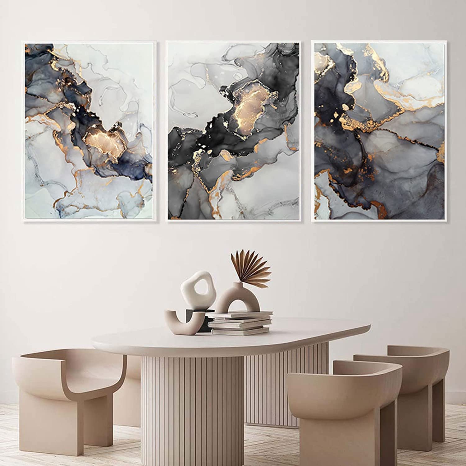 MKHFUW Living Room Bedroom Marble Background Ink Painting Poster, Modern Abstract Picture Set Wall Painting Art Decoration - Image 3