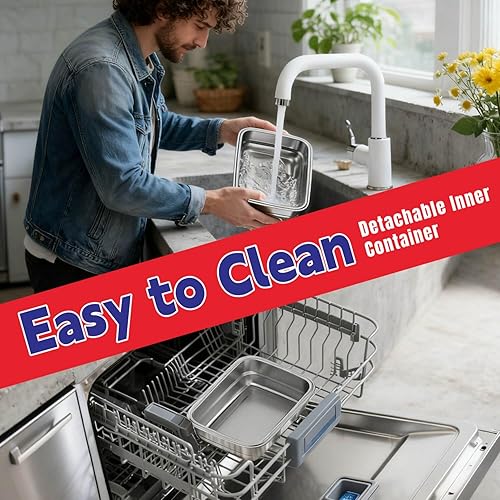 Miniatura 8 de Lonchera portátil con calefacción, 1L1.5L, acero inoxidable 304, batería de 10000 mAh, calentador de alimentos con control digital inteligente de