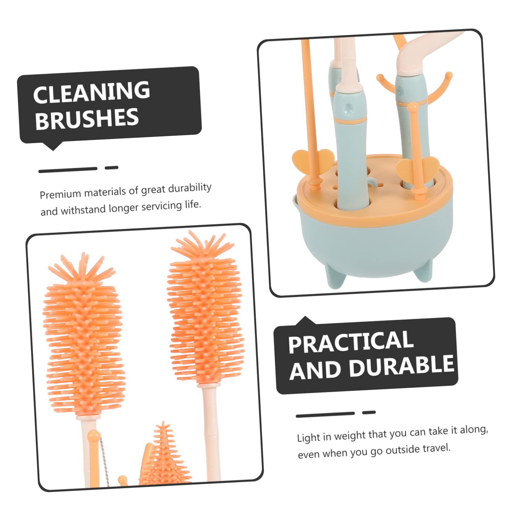 Set de Cepillos para Limpieza Profunda de Biberones y Pajitas con Mango Extendido, Material Silicona y TPE, Adecuado para Viaje y Cuidado de Botellas de Ñiño