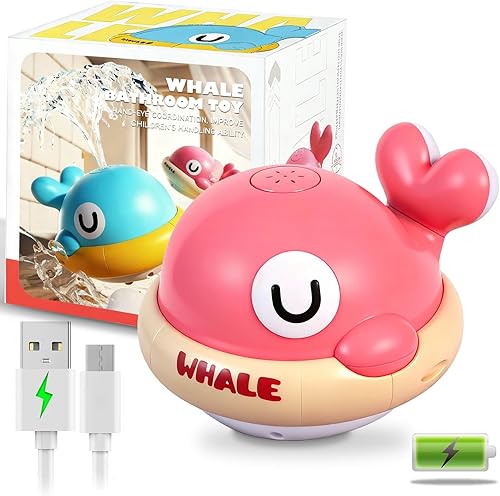 Miniatura 7 de Juguetes de baño para bebés – Juguetes de baño para niños de 1 a 3 años, juguetes de bañera recargables con aspersor de ballena iluminados, juguetes