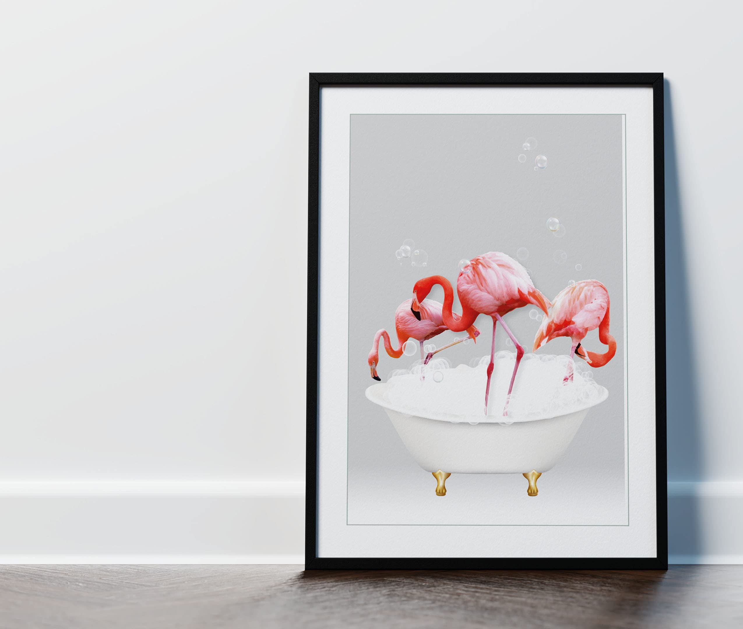 Fenicottero Rosa Moderno Nel Poster Del Bagno Fenicottero Nella Vasca Da Bagno Stampe Bagno Arte Della Parete Pittura Della Tela Della Toilette Decorazione Della Pittura Della Fauna Selvatica 60X90Cm