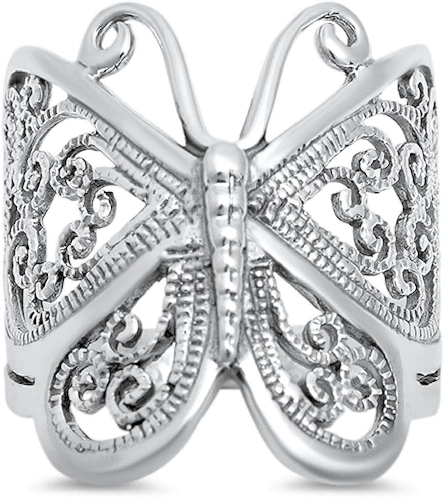 Oxford Diamond CoFiligree Butterfly Solid .925 Sterling Silver Ring Sizes 4-13