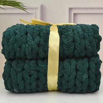 Chunky Knit Blanket Throw 20x20in, Soft Chenille Yarn Giant Knitted Throw Blanket, Big Knit Blankets Chunky, Thick Cable Knit Throw, Large Rope Knot Crochet Throw Blankets