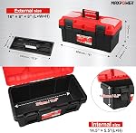 MAXPOWER Tool Box 16-inch, Small Plastic Tool Box with Latch and Removable Tray, Red