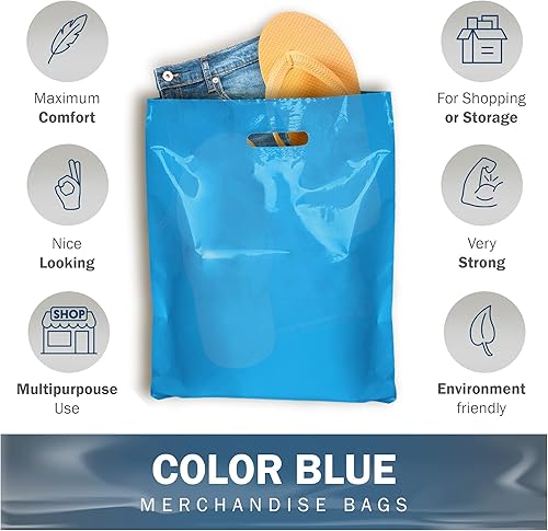 Miniatura 4 de Blue Merchandise - Bolsas de plástico para compras, paquete de 100 unidades de 12 x 15 pulgadas con 1.5 mil de grosor, asas troqueladas, perfectas