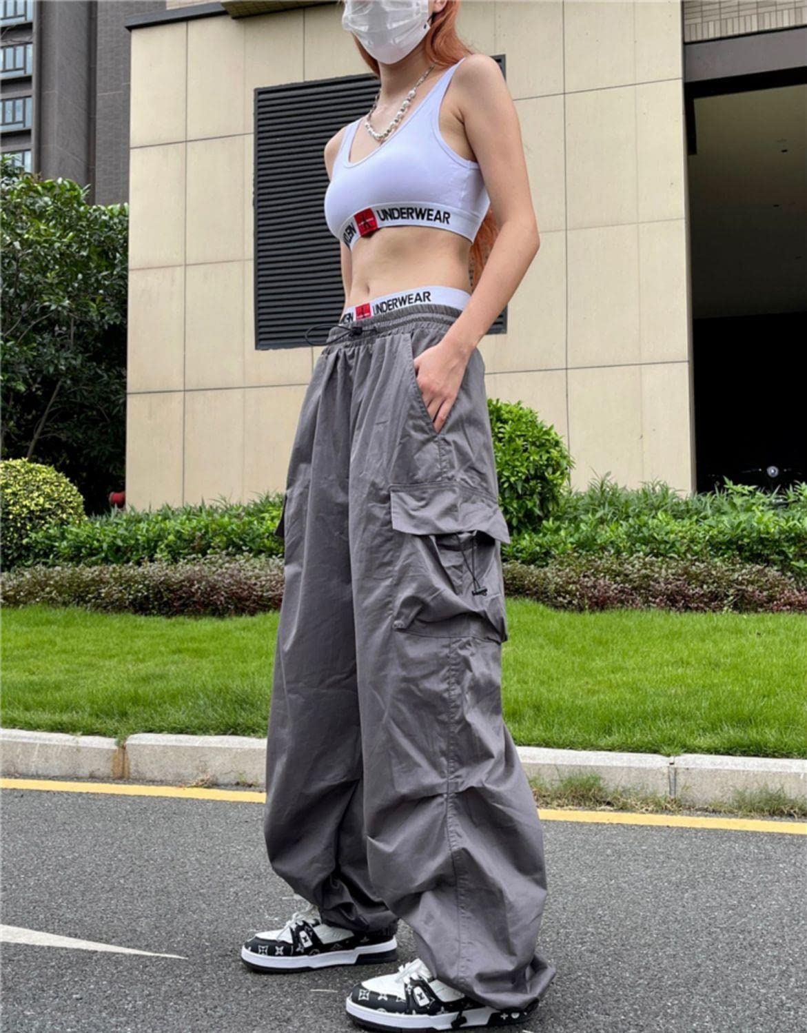 Fallschirmhose, Cargohose für Damen, Baggy, Harajuku, niedrige Taille, Y2K, Grunge-Hose