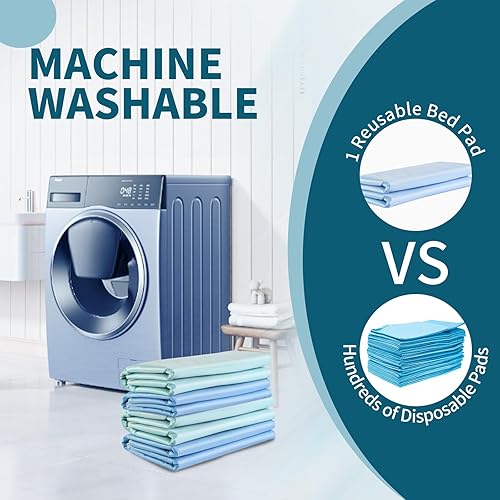 Miniatura 8 de Almohadillas de cama lavables con 6 asas resistentes de 34 x 36 pulgadas, almohadillas reutilizables extra grandes de 4 capas a prueba de fugas,