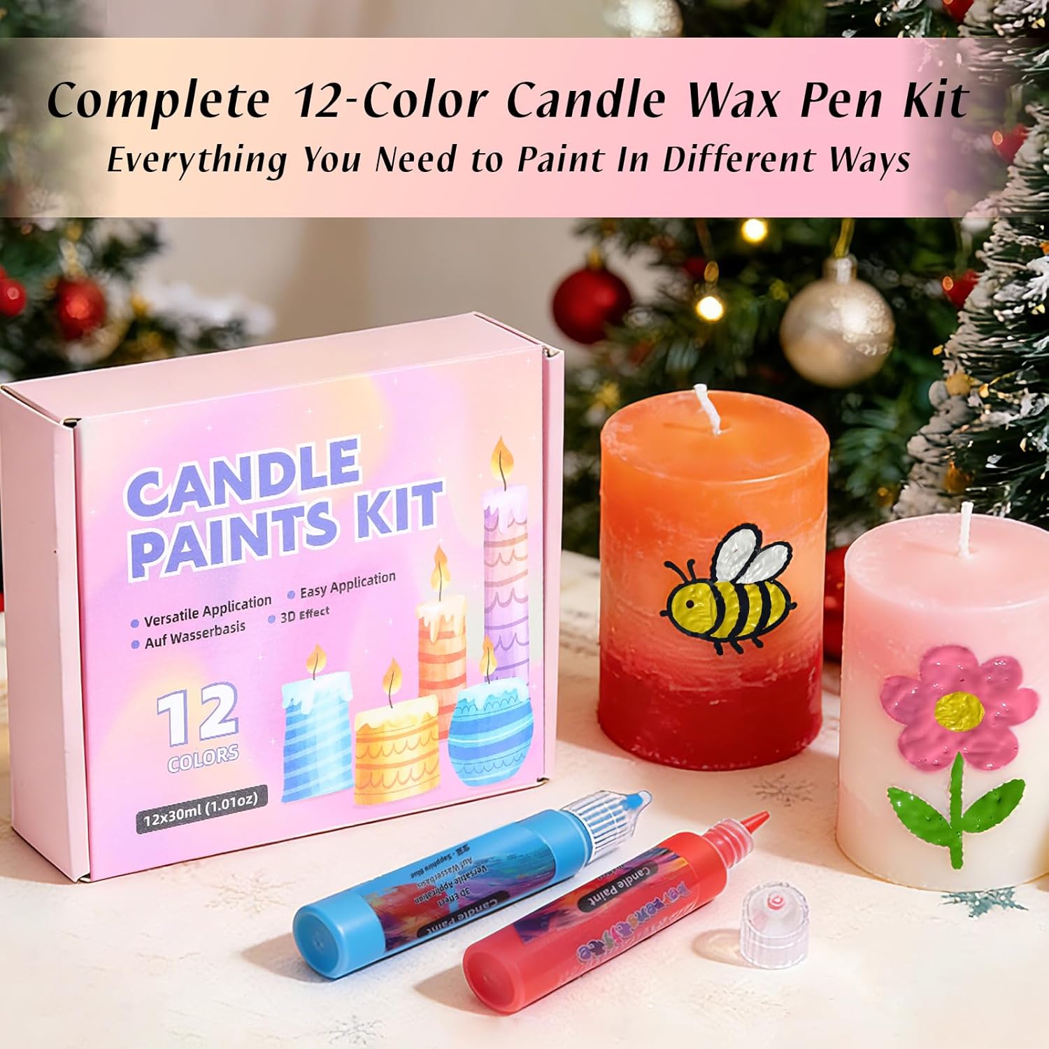 3D Candle Wax Pen Set, 12 Colors with Glitter & Neon, Vibrant Wax Paint for DIY Candle Decorating, Painting & Crafting Kit, Birthday, Holiday, Wedding & Party Crafts (30ml/1oz)