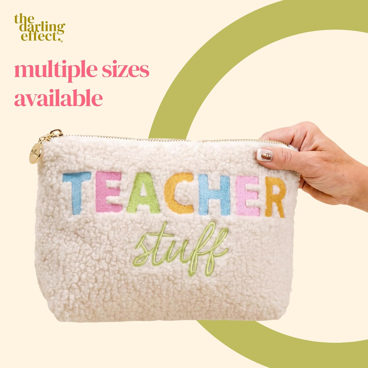 Teacher Cosmetic Bag - Teacher Stuff Sherpa Carry Bag – 10” Embroidered Gift Pouch, Fully Lined Organizer for School Supplies, Makeup & Everyday Essentials - Christmas Gifts for Teachers