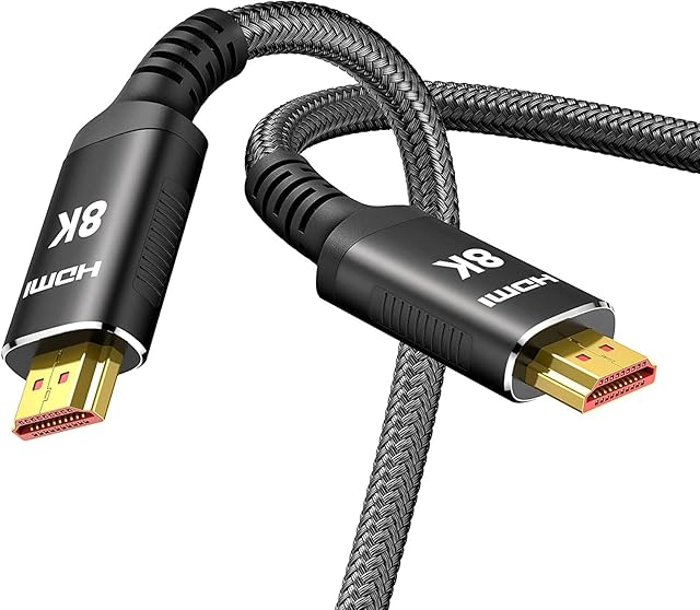 Snowkids 8K HDMI Cable 2.1 10FT/3M 48Gbps, Certified 48Gbps High Speed 3D 8K60 4K120 144Hz Braided HDMI Cord eARC HDR10 HDCP 2.2&2.3 Compatible with Roku TV/PS5/HDTV/Blu-ray Black