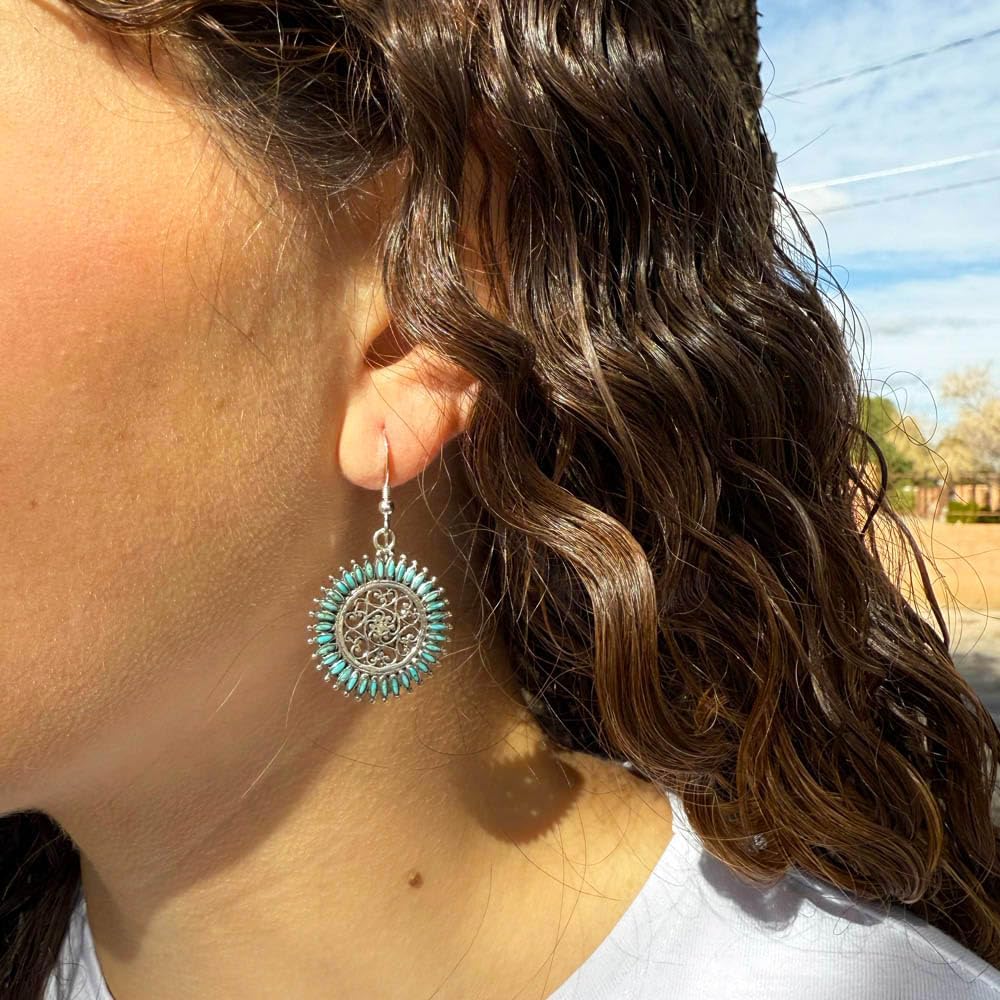 Floral Design Earrings 925 Sterling Silver with Genuine Gemstones & Gemstones - Image 2