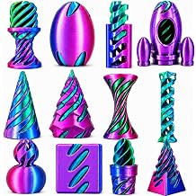 3D Printed Fidget Toys 12 Pack, Impossible Cone Pyramid & Spiral Passthrough Toys, Optical Illusion 3D Printed Fidgets, Sensory Stress Relief Desk Toys for Adults & Kids, Cool Office Gifts