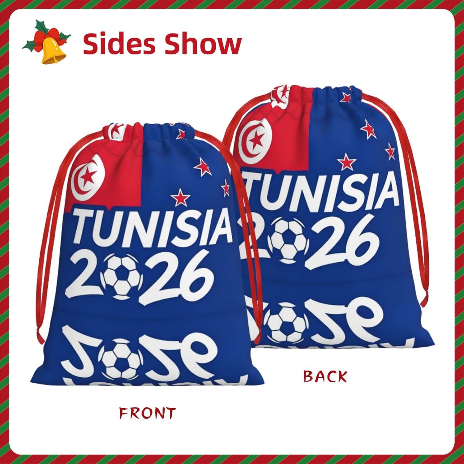 BOXILTD Tunisia-Flag Print World Cup Drawstring Gift Bags for Party Favor Bags and Soccer-Themed Gift Wrap Bags image 3
