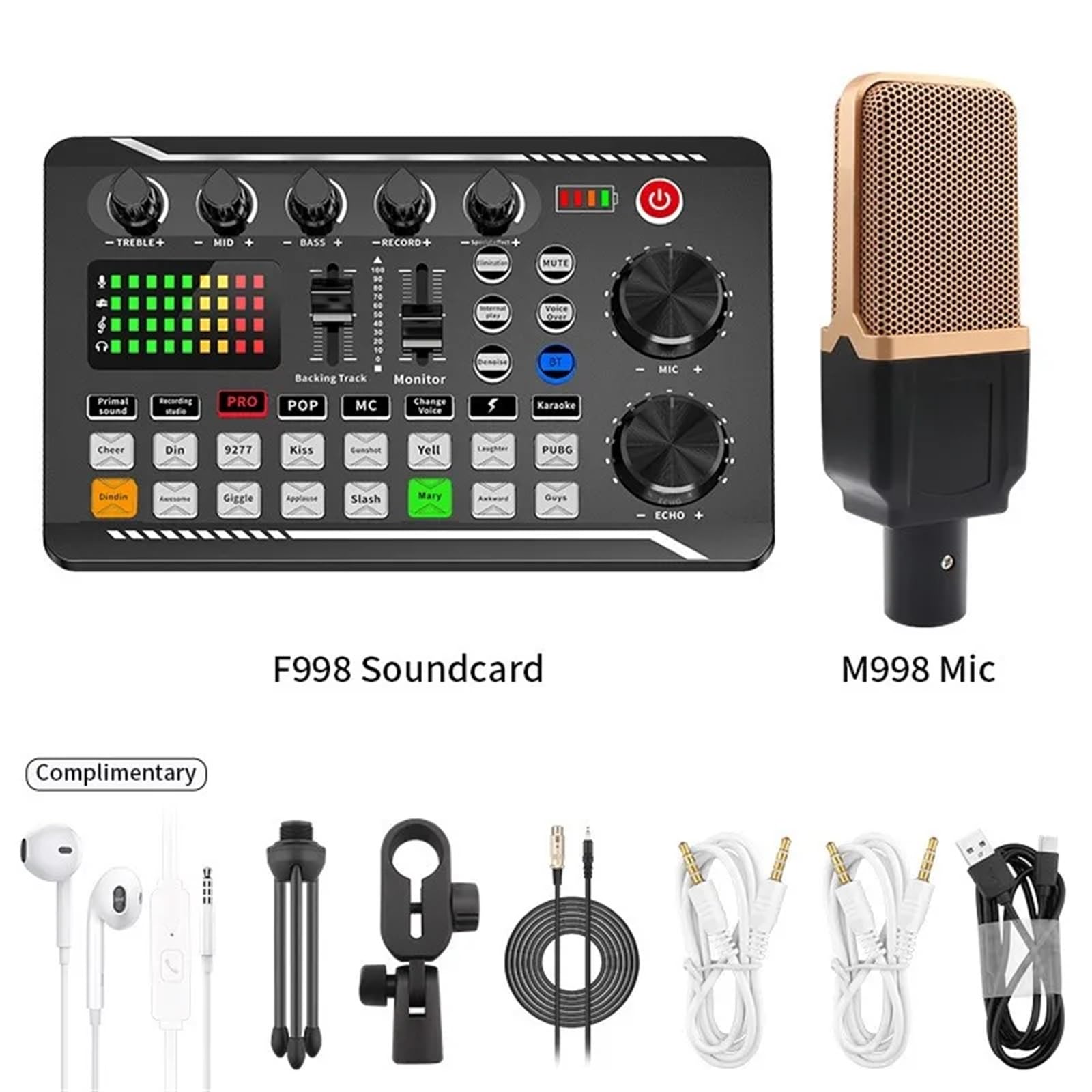 Controllore DJ, Microfono dedicato for scheda audio for trasmissione dal vivo Scheda F998 con interfaccia (opzionale) Con effetti mixer DJ Cambia voce(4)