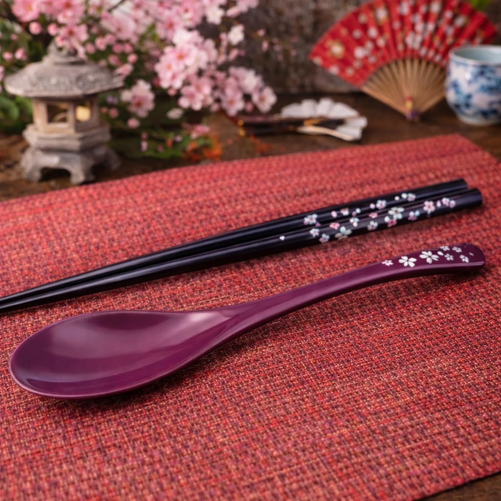Premium Japanese Chopsticks with Spoon Reusable [ Made in Japan ] Traditional Lacquer Art Wooden Chopsticks (Flower PU(MK003)) — Amazon image 4