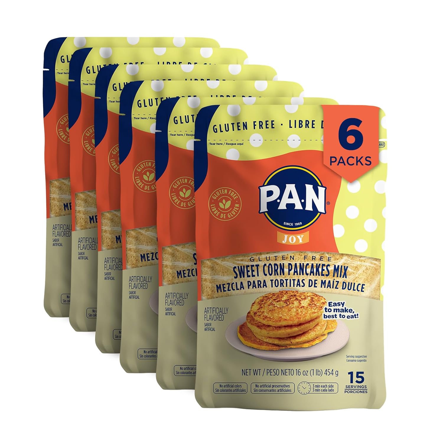 P.A.N Sweet Corn Pancakes Mix – Gluten Free Easy to Prepare 1 lb (Pack of 6)