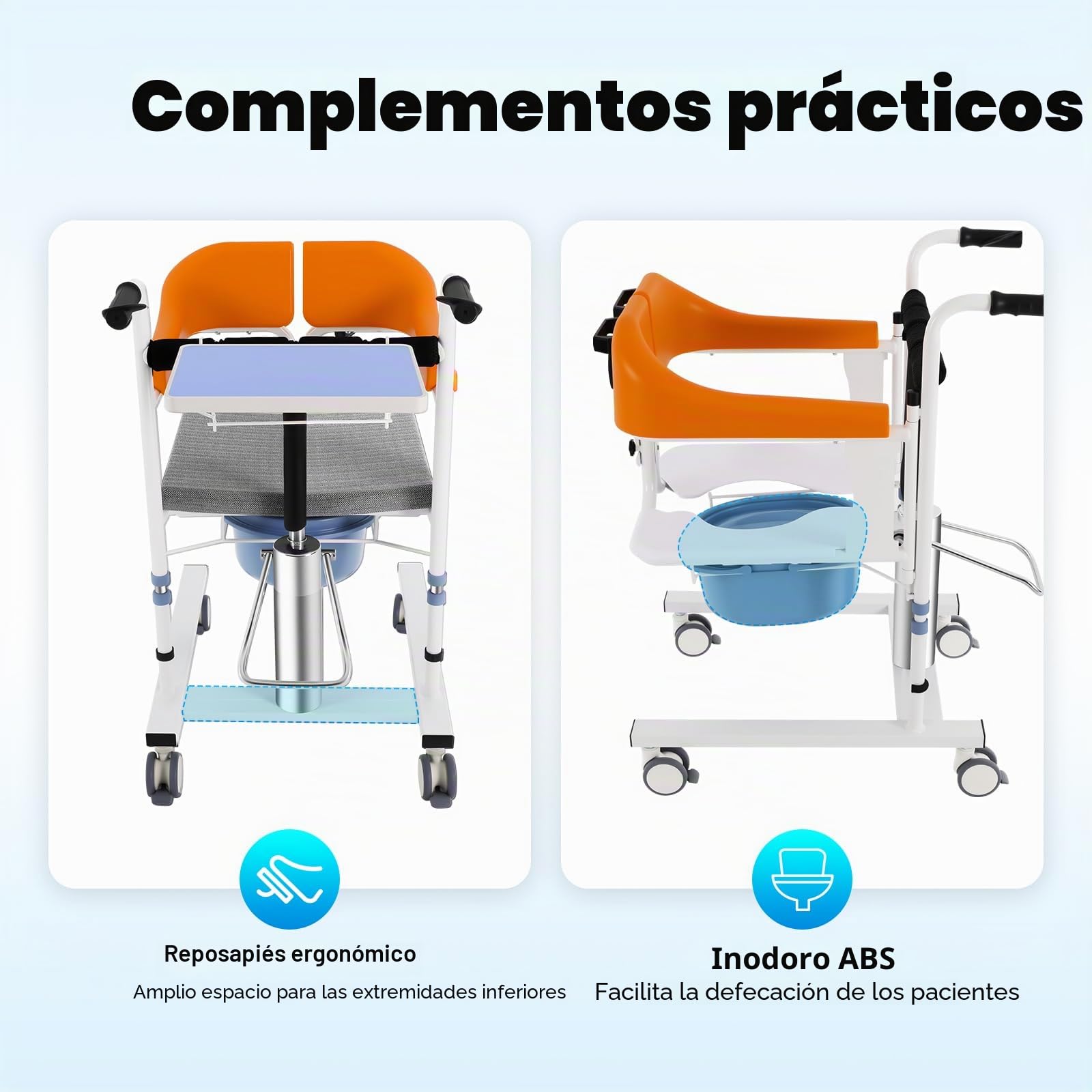 Silla hidráulica de transferencia para pacientes, carga de carga, sistema hidráulico ajustable en altura, hasta 220 libras, silla de transferencia y silla de ruedas de transporte, para personas