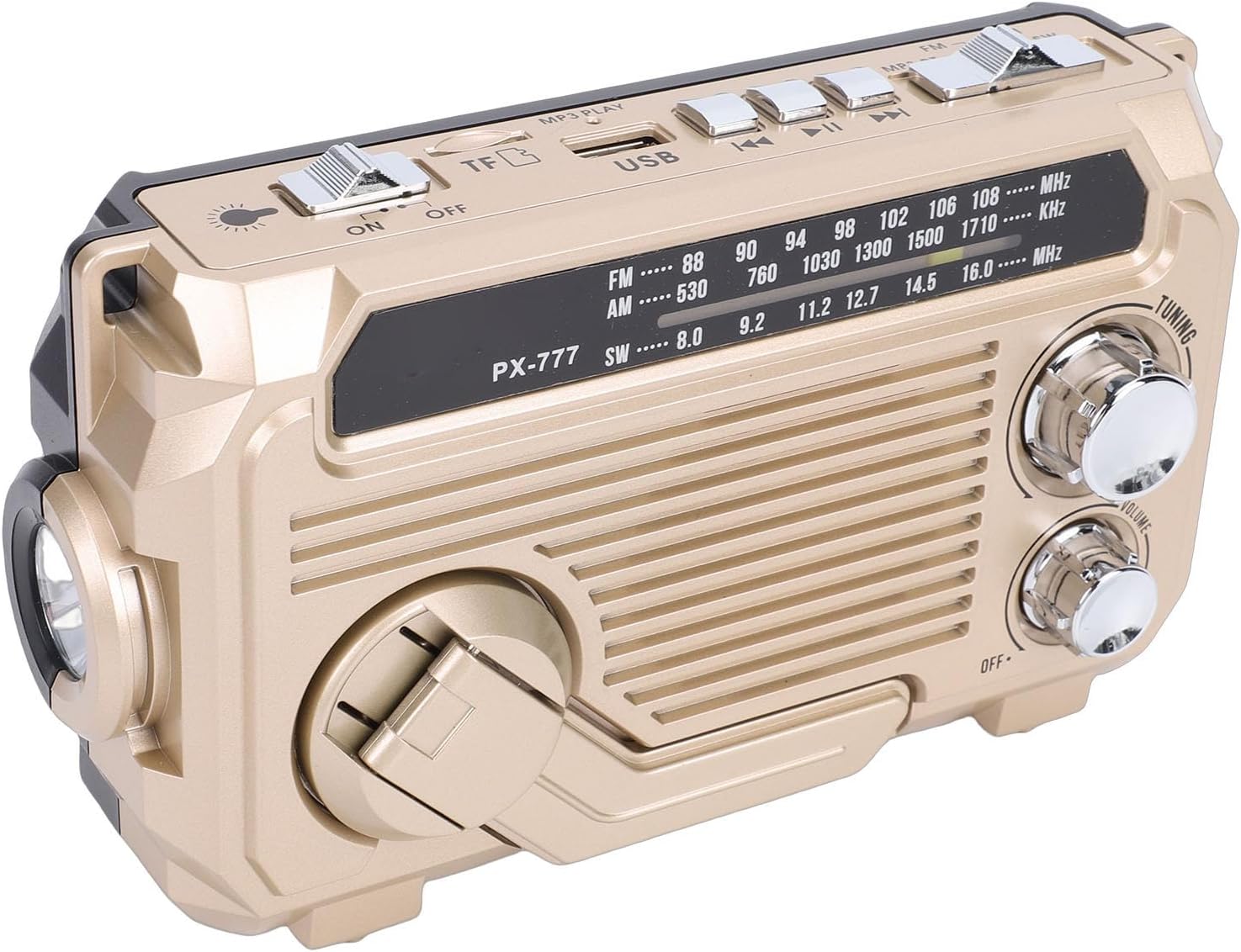 Yunseity Solar Hand Crank Emergency Radio with Bluetooth Speaker, Portable AM FM SW Weather Radio, Rechargeable Water Proof with LED Flashlight for Indoor Outdoor Use (Khaki)