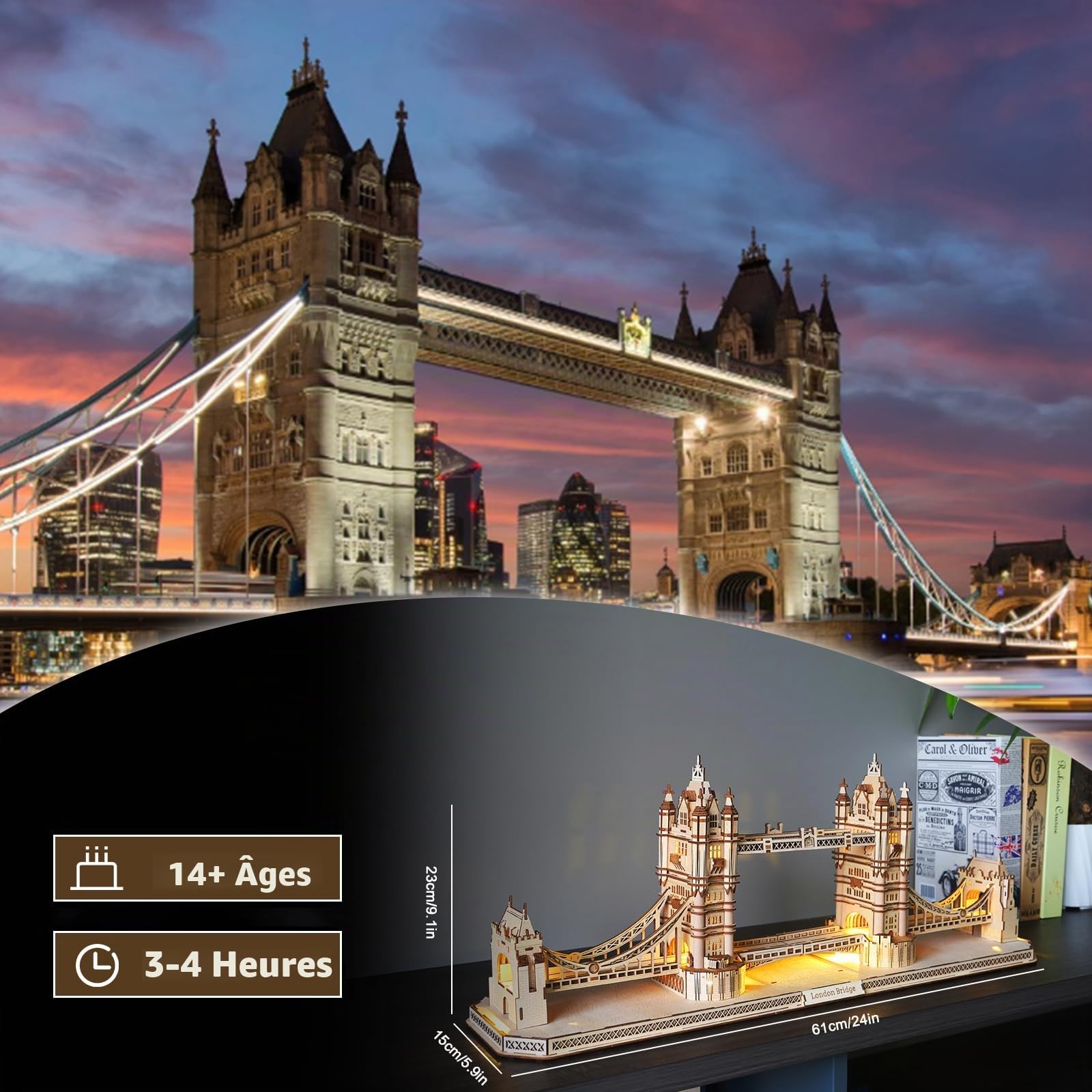 Puzzle 3D en Bois pour Adultes, modèle d'architecture du Tower Bridge de Londres en Bois, kit de Bricolage de bâtiment célèbre en Bois pour Adultes, Cadeau de Noël, 450 pièces