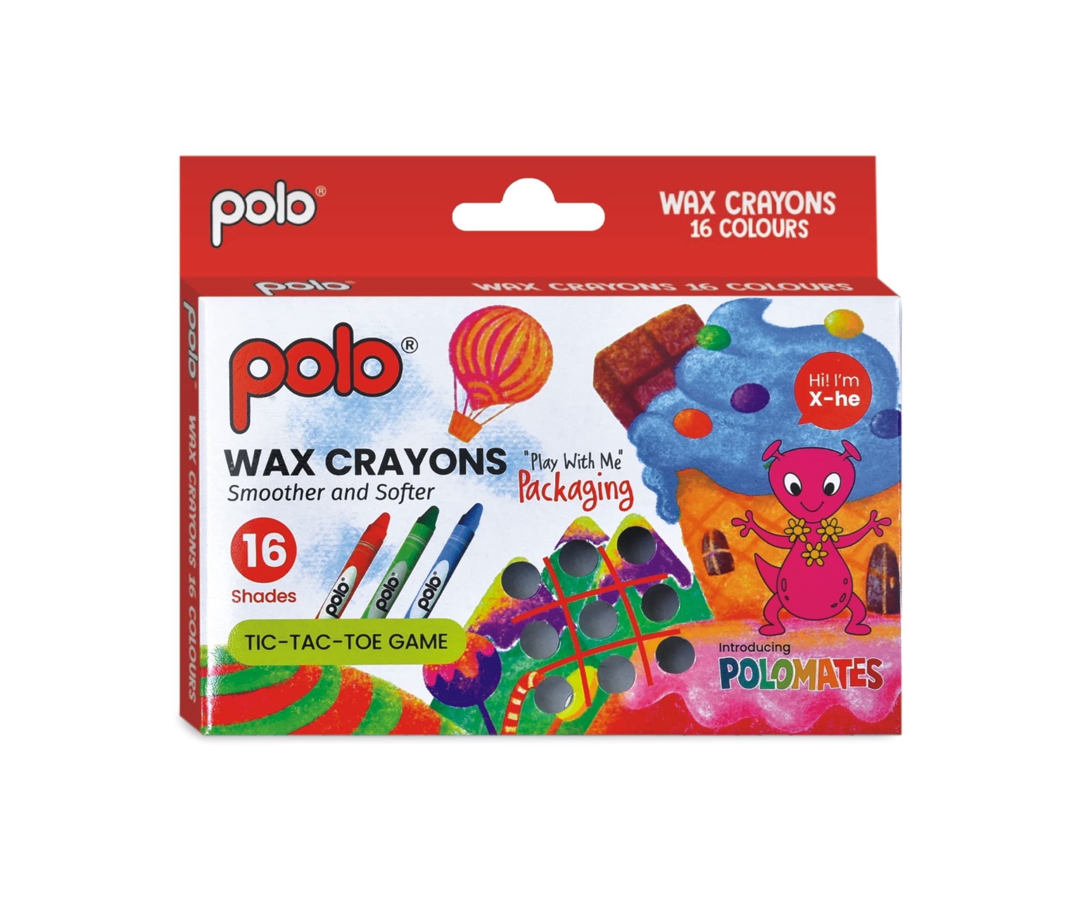 polo Wachsmalstifte, 16 lebendige Farbtöne, 75 mm lang, 5 Stück, ungiftig, glatt und bruchfest, Buntstifte für Kinder, Schule und Kunstprojekte