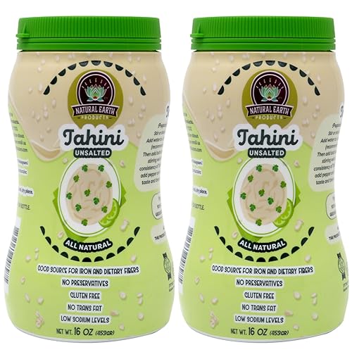 Tahini, todo natural, sin gluten, sin sal, sin grasas trans, bajos niveles de sodio, rico y cremoso, 10.58 oz (paquete de 2)