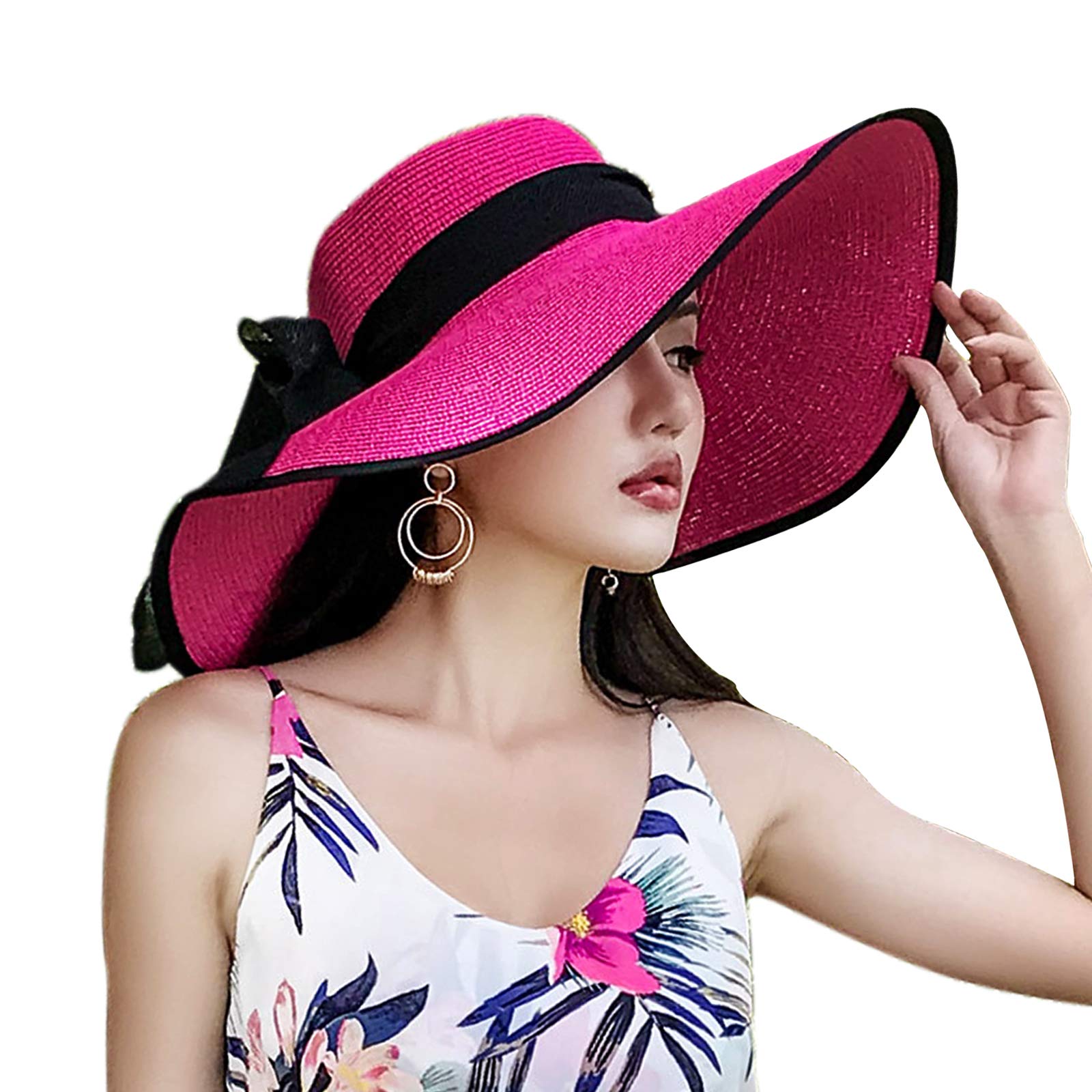 Chapeau souple pliable pour femme, chapeau de paille à large bord, protection solaire, casquette de plage d'été avec protection UV