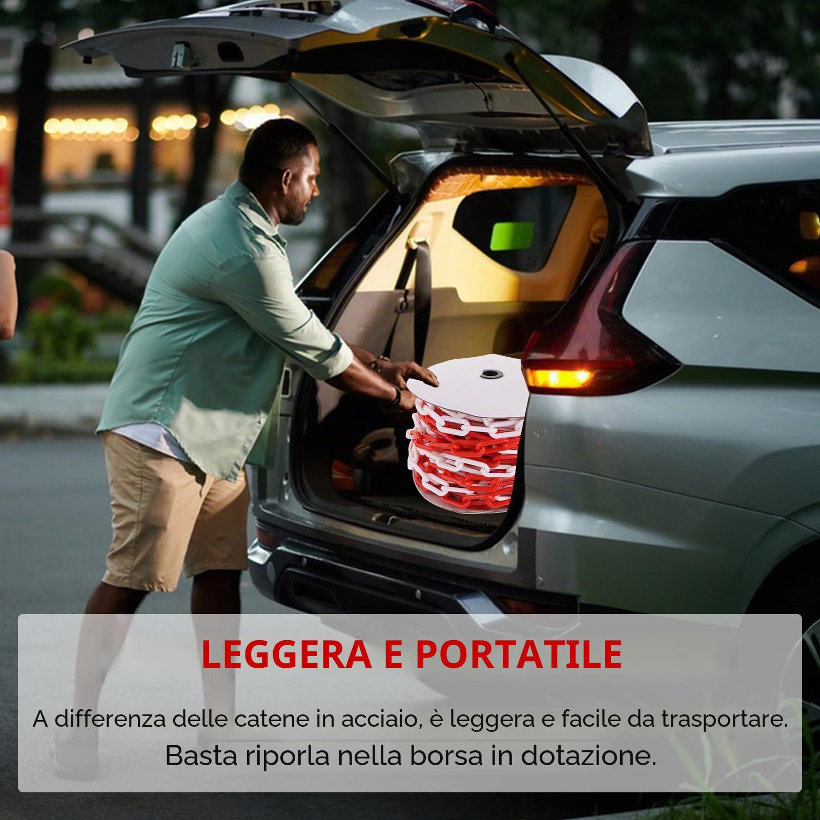 APACALI Catena di bloccaggio, 25 m, in plastica, colore rosso e bianco, 8 mm, in plastica, per bloccare le superfici, ben visibile, stabile e maneggevole