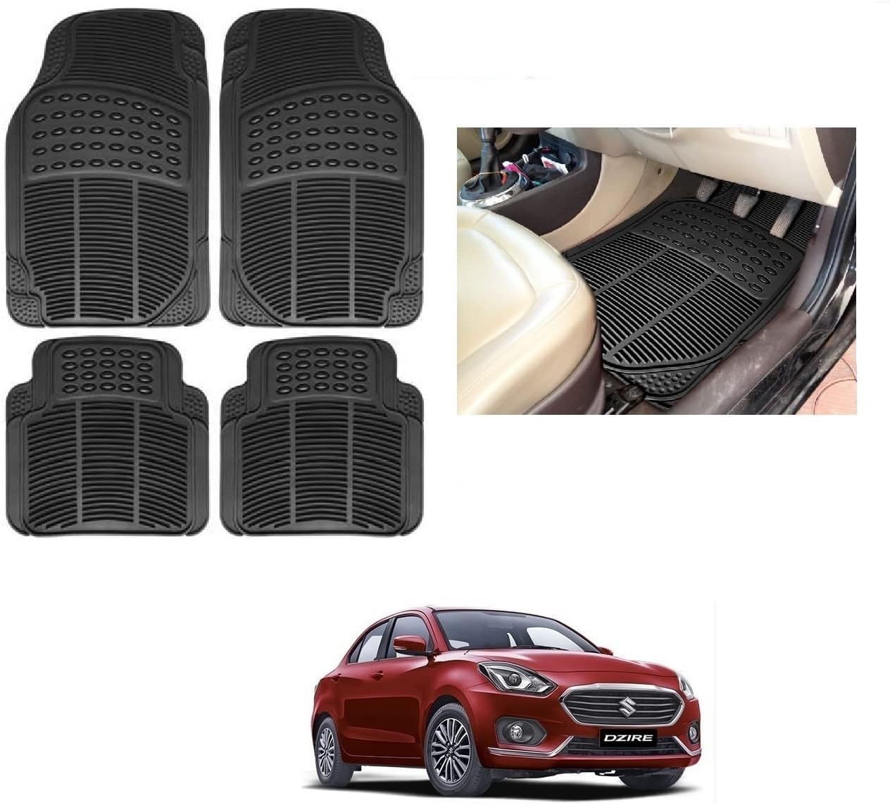 Auto Addict Rubber Mats Car Foot Mats (Black,Set of 4Pcs) for Maruti Suzuki Swift Dzire New 2020