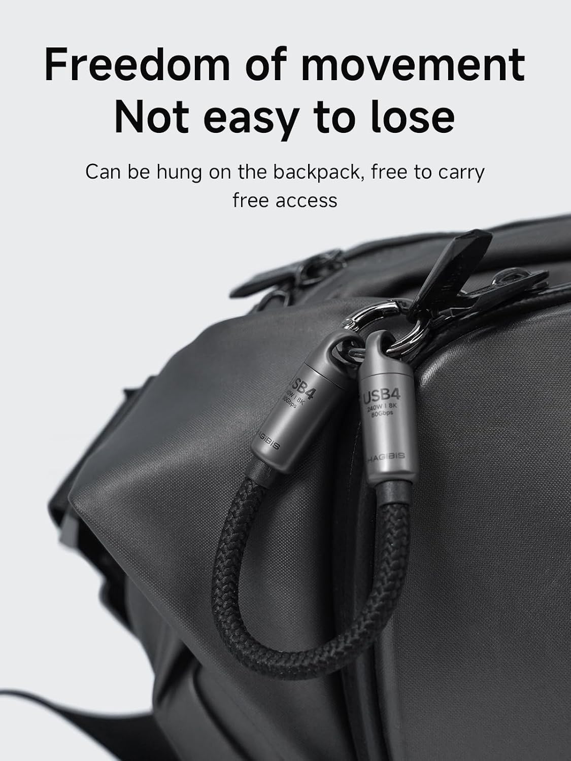 Hagibis USB4 Cable Portable Keychain 0.5ft, 80Gpbs 240W 8K@60Hz Short C to C Cable Lanyard Type-C Cable for iPhone 17 16 15 Pro Max, iPad Pro, Thunderbolt 5/4/3, External SSD (Grey)