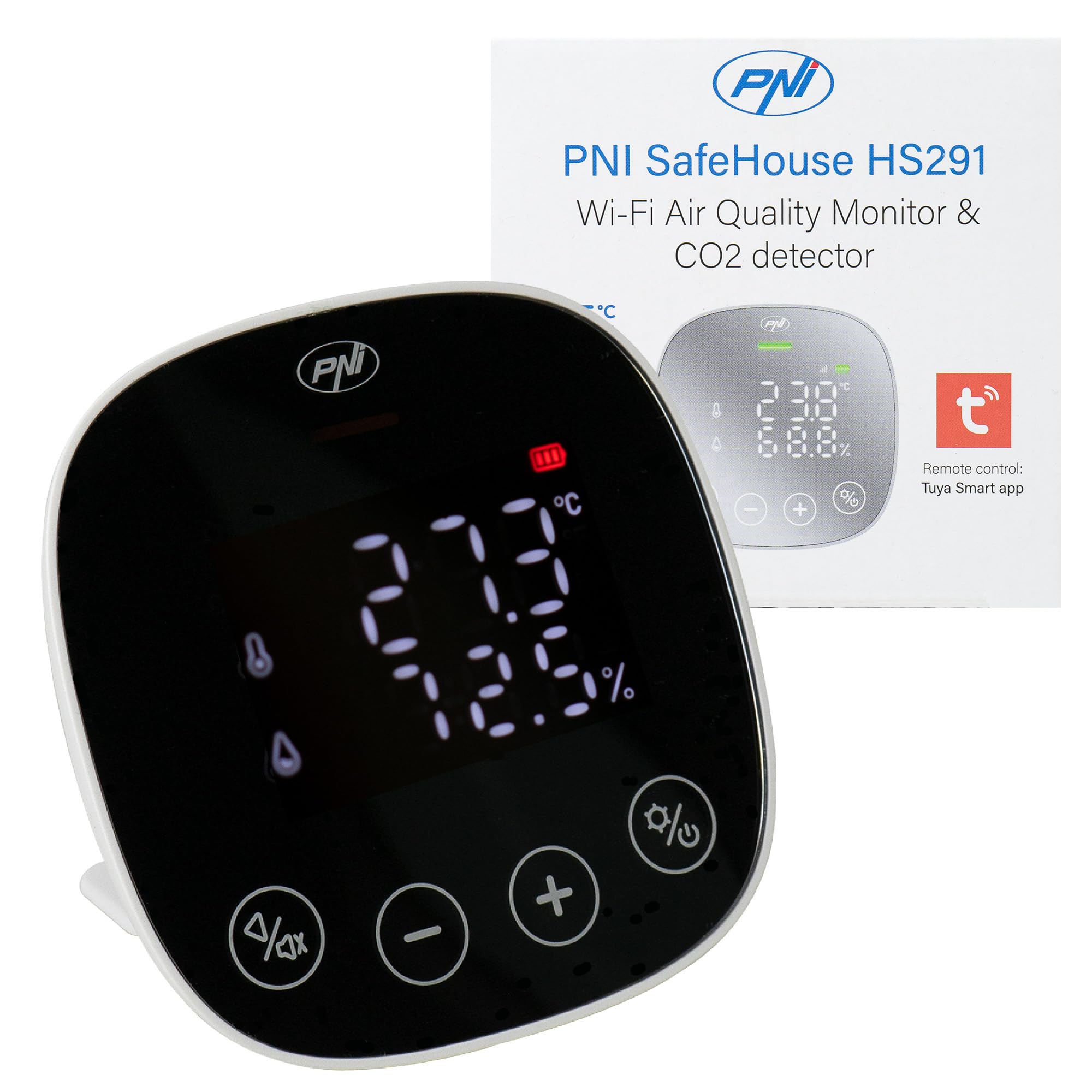 PNI SafeHouse HS291 CO2-Sensor mit WLAN, Tuya Smart App, Temperatur, Luftfeuchtigkeit, Alarm