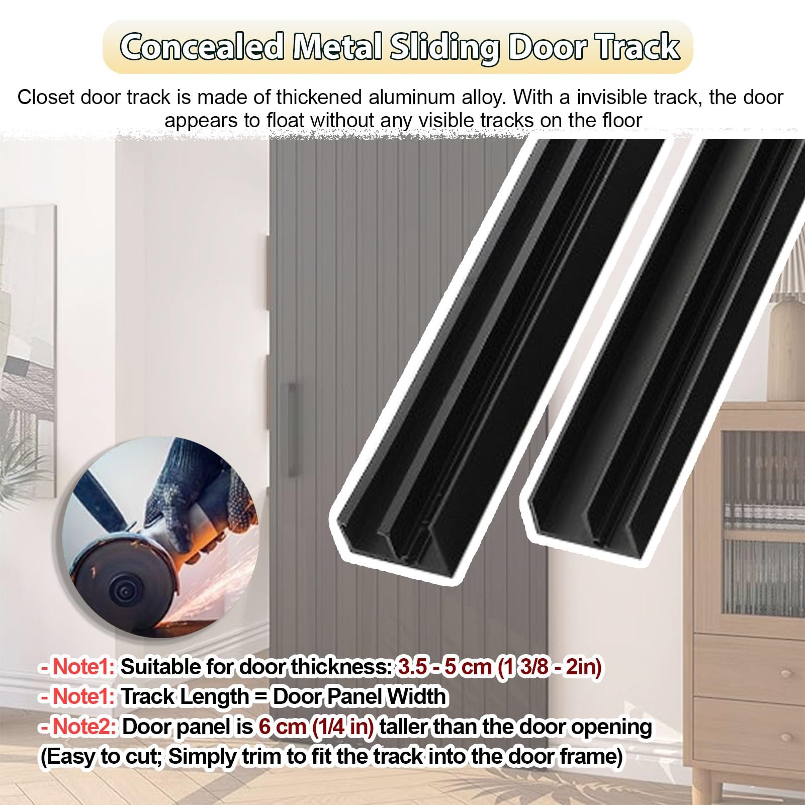 Kit Puerta Corredera Riel Invisible de Alta Resistencia para Puertas con Espejo, Kit de Herrajes Invisibles con Ruedas para Puertas Correderas, Guías de Cierre Suave(0.8m/2.6 ft)
