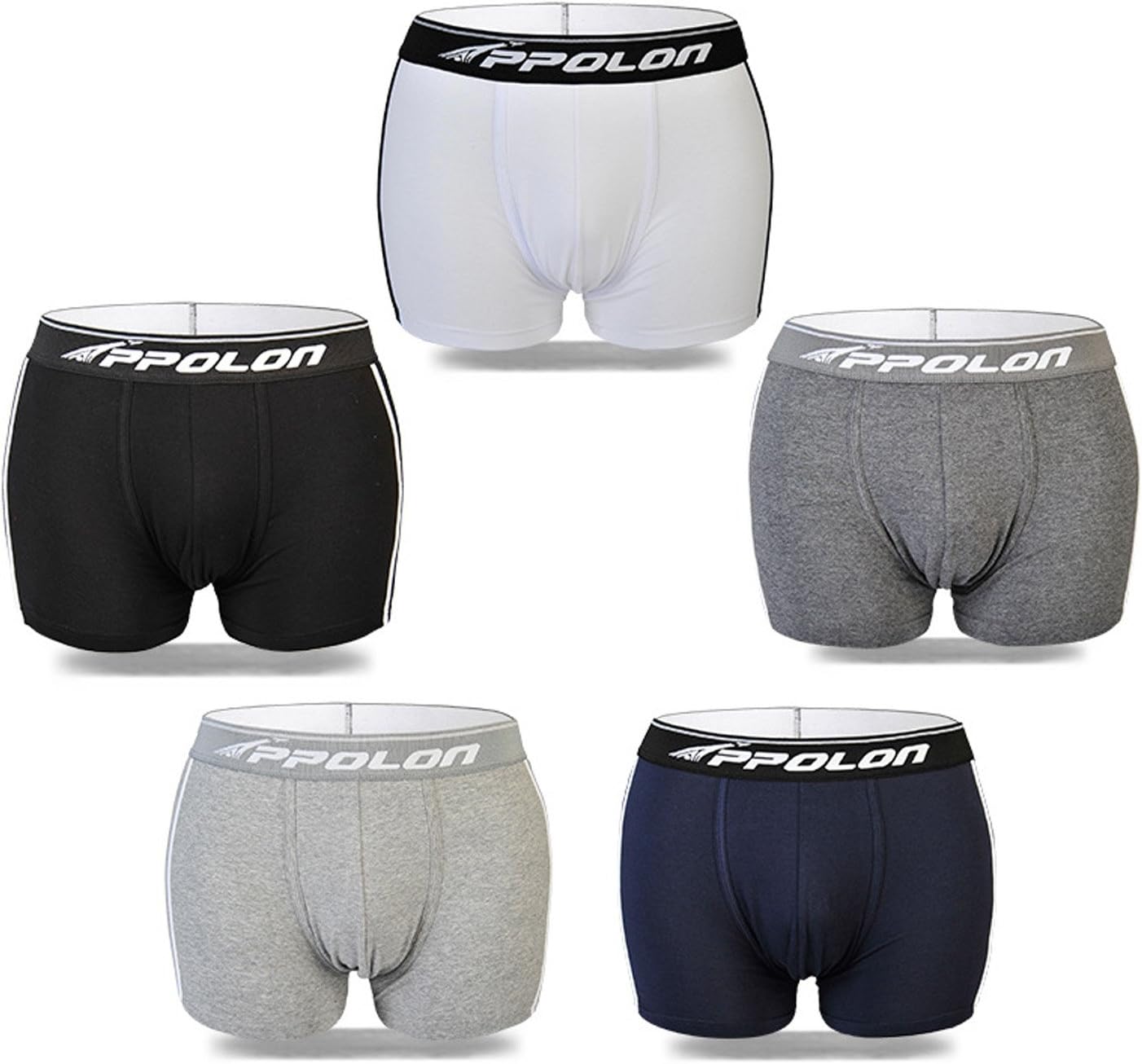 APPOLON Men's 5-Pack Cotton Fashion U Convex Design Lycra Stretch Boxer Brief Underwear