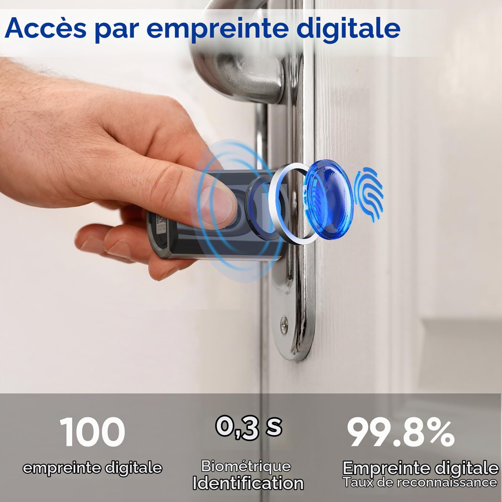 RUILON Touch41 Serrure Empreinte Digitale avec 1 WIFIBOX 3 Cartes RFID | 40x30 Serrure connectée biometrique, IP65, Commande à distance, Intelligente, Portes 50-100 mm, Chambre Maison Bureau