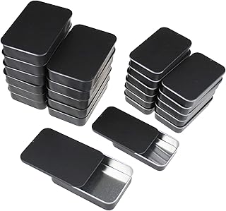 Goodma 24-Pack Slide Top Rectangular Metal Tin Containers for Candies Jewelry Crafts Pills Lip Balm Storage Survival Kit, Mixed Sizes (Black)