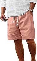 Comdecevis Men's Linen Drawstring Shorts - Breathable Cotton Linen Blend, Elastic Waist, Pockets for Summer Beach Yoga Golf Casual Wear