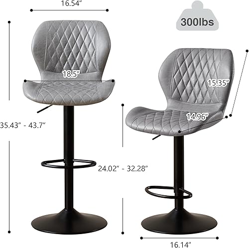 Miniatura 2 de Juego de 2 taburetes de bar, taburetes de bar ajustables con respaldo, modernos taburetes de barra giratorios de tela para sillas de isla de cocina,